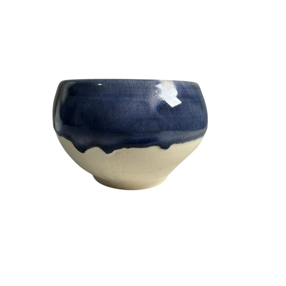 Handmade Pottery Bowl Blue Drip Glaze
